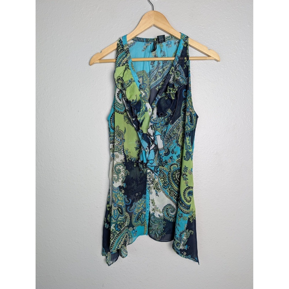 New Directions‎ Tunic Blouse Womens M Multicolor Paisley Ruffle Lightweight